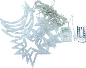 Cadena de luces LED para cortina Star Moon Light con 8 modos de iluminación con temporizador USB remoto/funciona con pilas