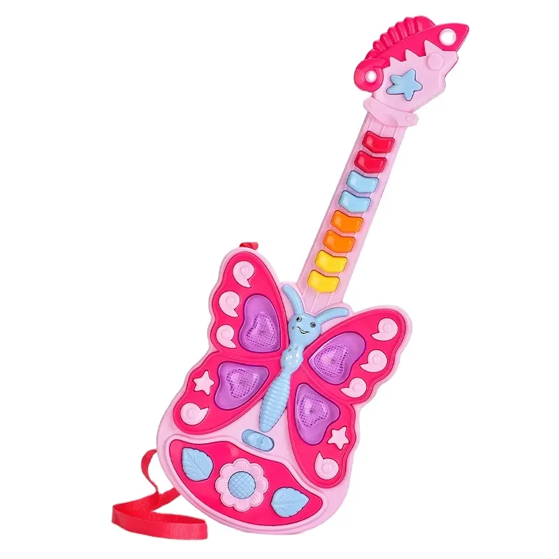 Bemay لعبة آلة البلاستيك الكهربائية الوردية الكرتون لعبة الغيتار الموسيقي للبنات مربع الاكياس البلاستيكية التعليمية البنات البلاستيكية البيانو