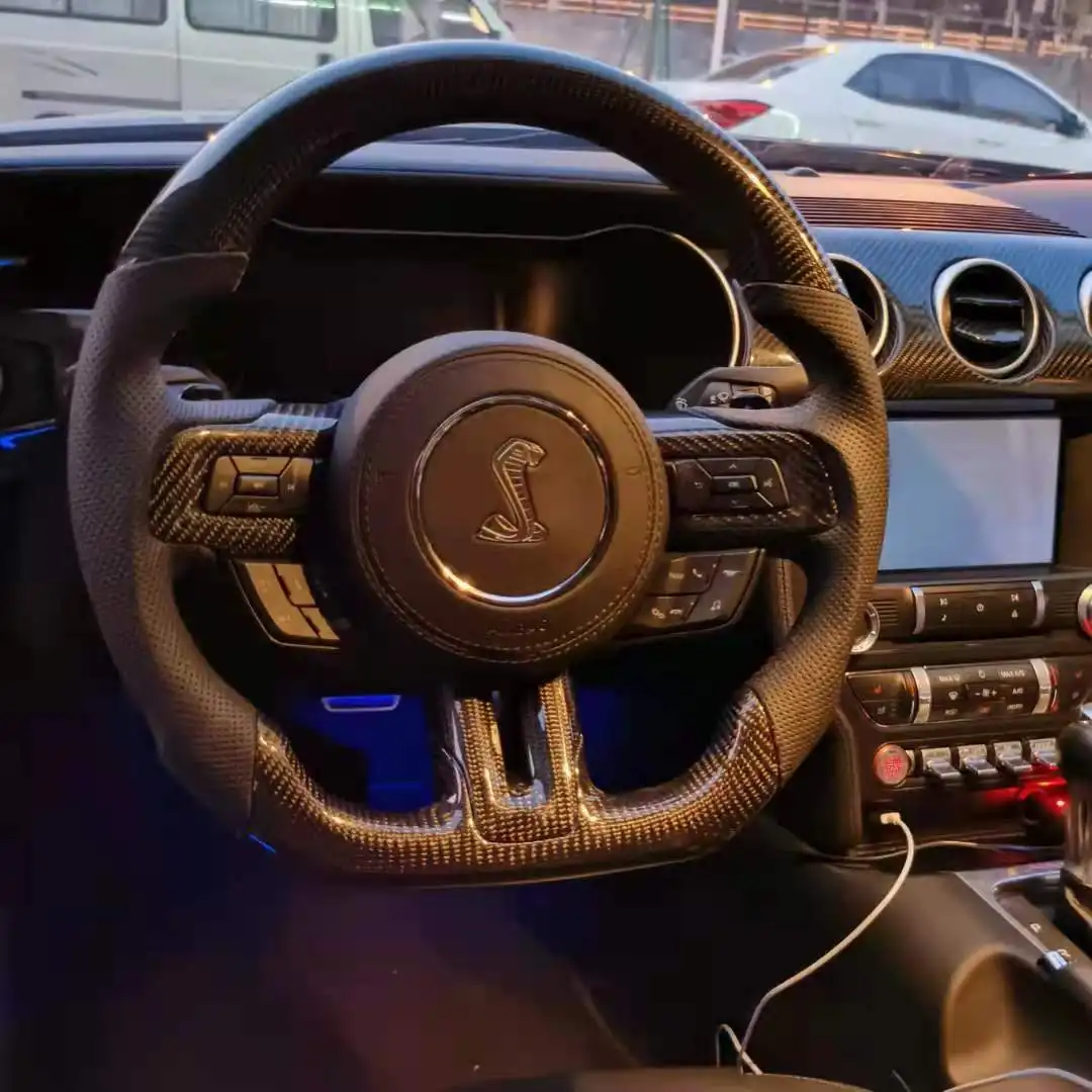 Modificación de volante de coche de alta calidad para Ford Mustang 2015-2022 volante personalizado de fibra de carbono