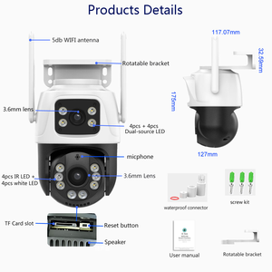 Câmera <span class=keywords><strong>IP</strong></span> de segurança <span class=keywords><strong>IP</strong></span> CCTV 6Mp PTZ Wifi à prova d'água para uso externo Telas duplas de lente dupla AI Visão noturna humana Icsee App interno - Product Image 6