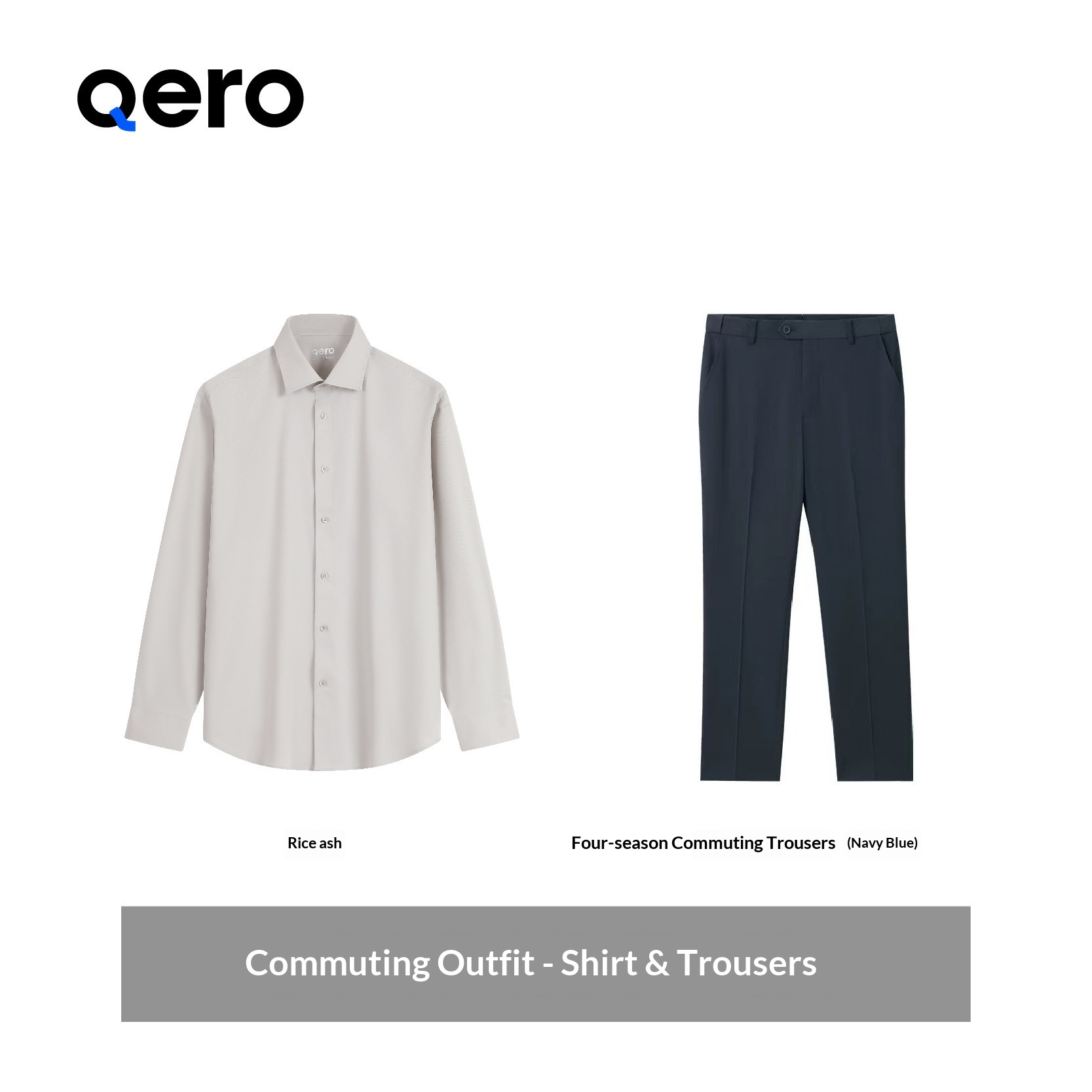 Chemise beige + pantalon bleu marine