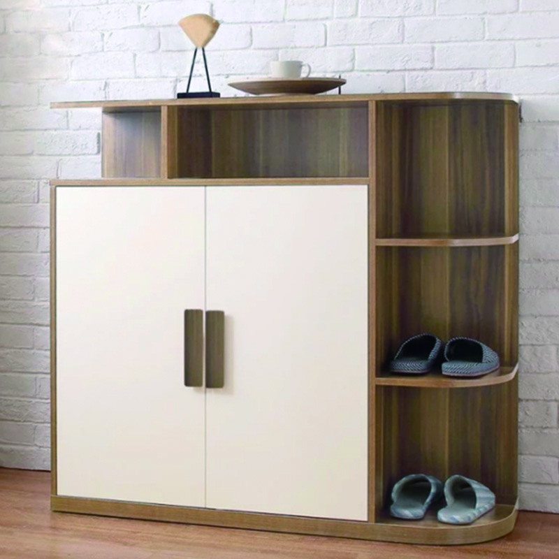 Melamine-coated MDF shoe cabinet combined with decorative shelves