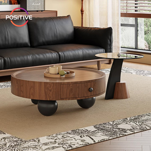 Ortaçağ tarzı ceviz kaplama yuvarlak sehpa tasarımcı küçük oturma odası Modern boyutu yuvarlak kombinasyonu sehpa ZEM-577 - Product Image 1