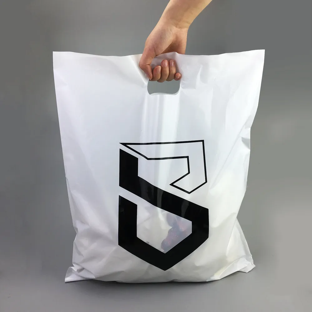 Benutzer definierte gestanzte bedruckte Merchandise Punch Clear Plastic Shopper Ldpe Hdpe Griff Tasche Merchandise Punch