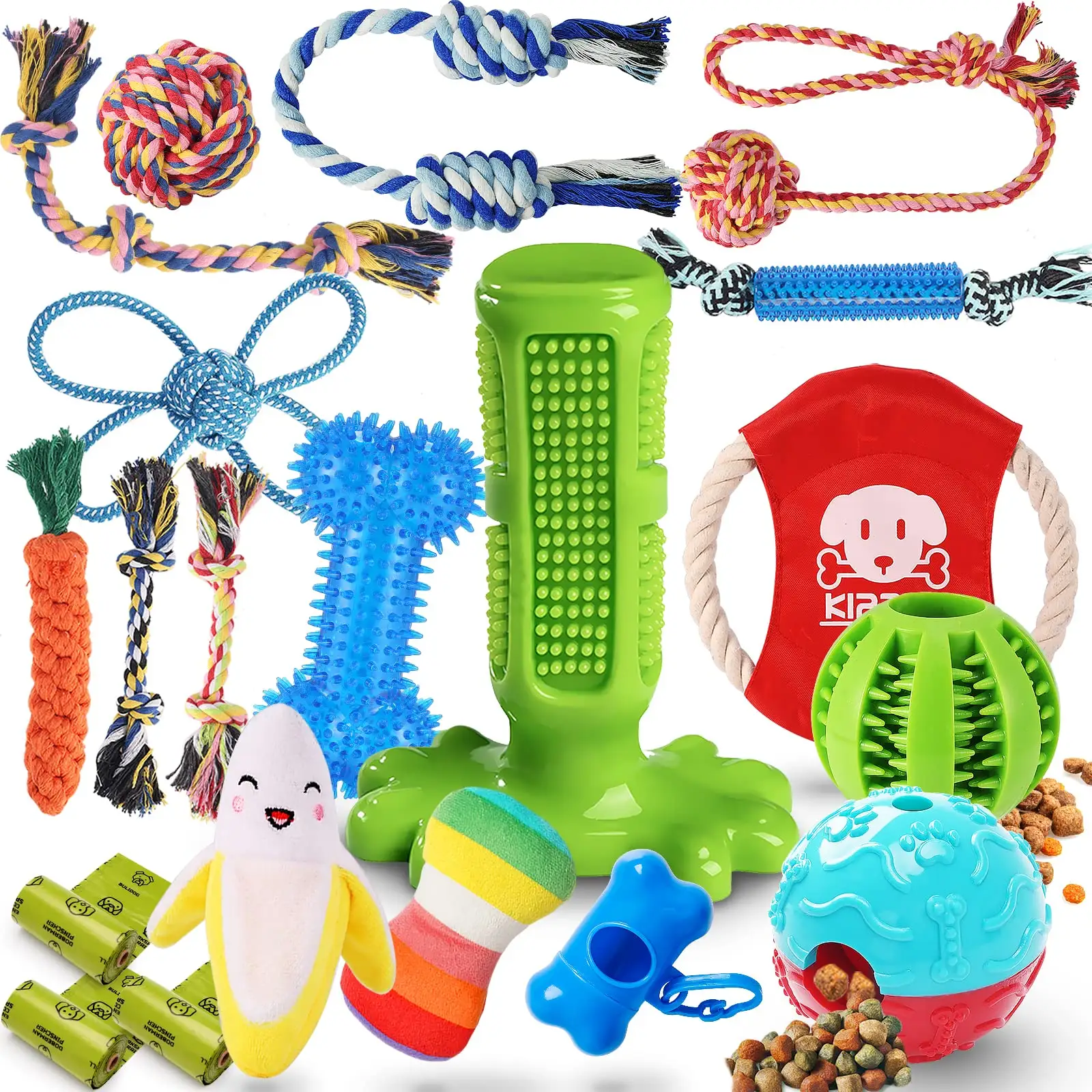 Jouets à mâcher pour chien pour chiot-Lot de 20 jouets à mâcher pour l'ennui, brosse à dents pour chien avec corde