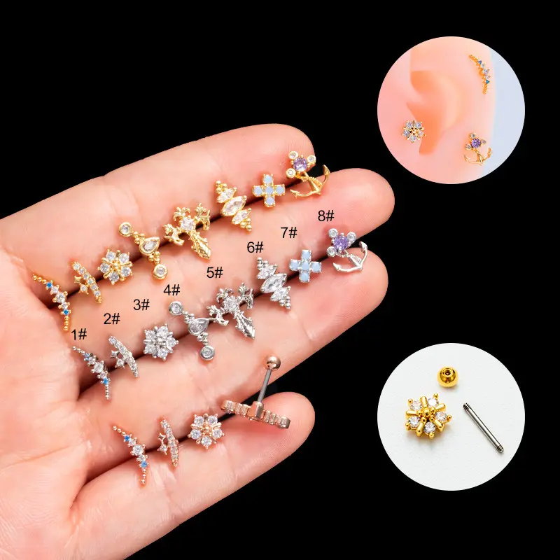 G23 Titanium 16g Push Pin sans fil Labret Lip Piercing F136 Ear Cartilage Helix Tragus Stud Body Piercing