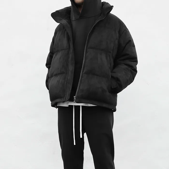 男性用カスタム高品質冬フグジャケット防風ジッパーダウンジャケット暖かいファッションスエード生地スタンドヒップホップ