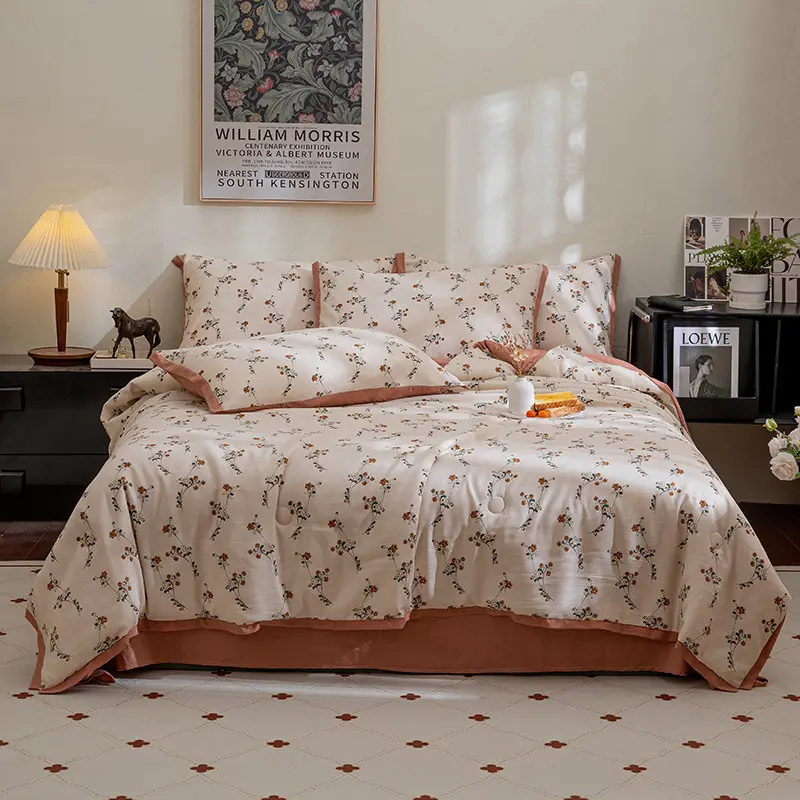 Bán Buôn Mùa Hè Điều Hòa Không Khí Quilt Set 4Pcs Rửa Sạch Cotton Linen Hai Lớp Sợi Duvet Khách Sạn Sang Trọng Tấm Ga Trải Giường 2 Gối