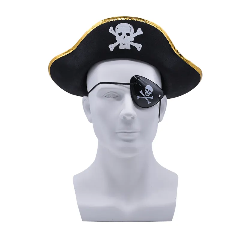 A buon mercato per adulti bucaniere pirata tricorno cappelli da festa di Halloween neri