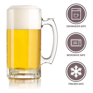 RTSセット6つのガラスビールマグ、ハンドルストロー付き18オンスの大きなビールグラス、Fre用の固体透明飲用ガラスウェアビールカップ - Product Image 3