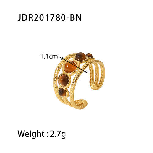 Multi-Stone Tiger Eye Open Ring Gold Brown