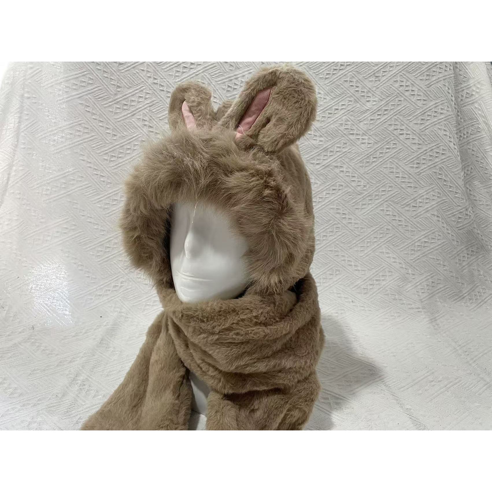 Bonnet oreilles de lapin adulte (marron, épaissi, 270g)