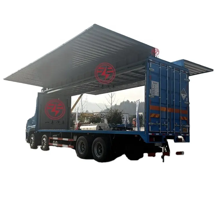 Çin kamyon tedarikçisi 8x4 kutu kargo kamyon şasisi Dongfeng 350HP kanat açıklığı van kamyon satılık