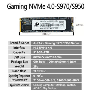 A-RAY ผลิตโดยตรงที่กําหนดเองความเร็วสูงโซลิดสเตตรีดไดรฟ์ pcie gen4 nvme 512gb ssd interno 1tb ssd nvme 4.0 ภายใน 2tb - Product Image 3