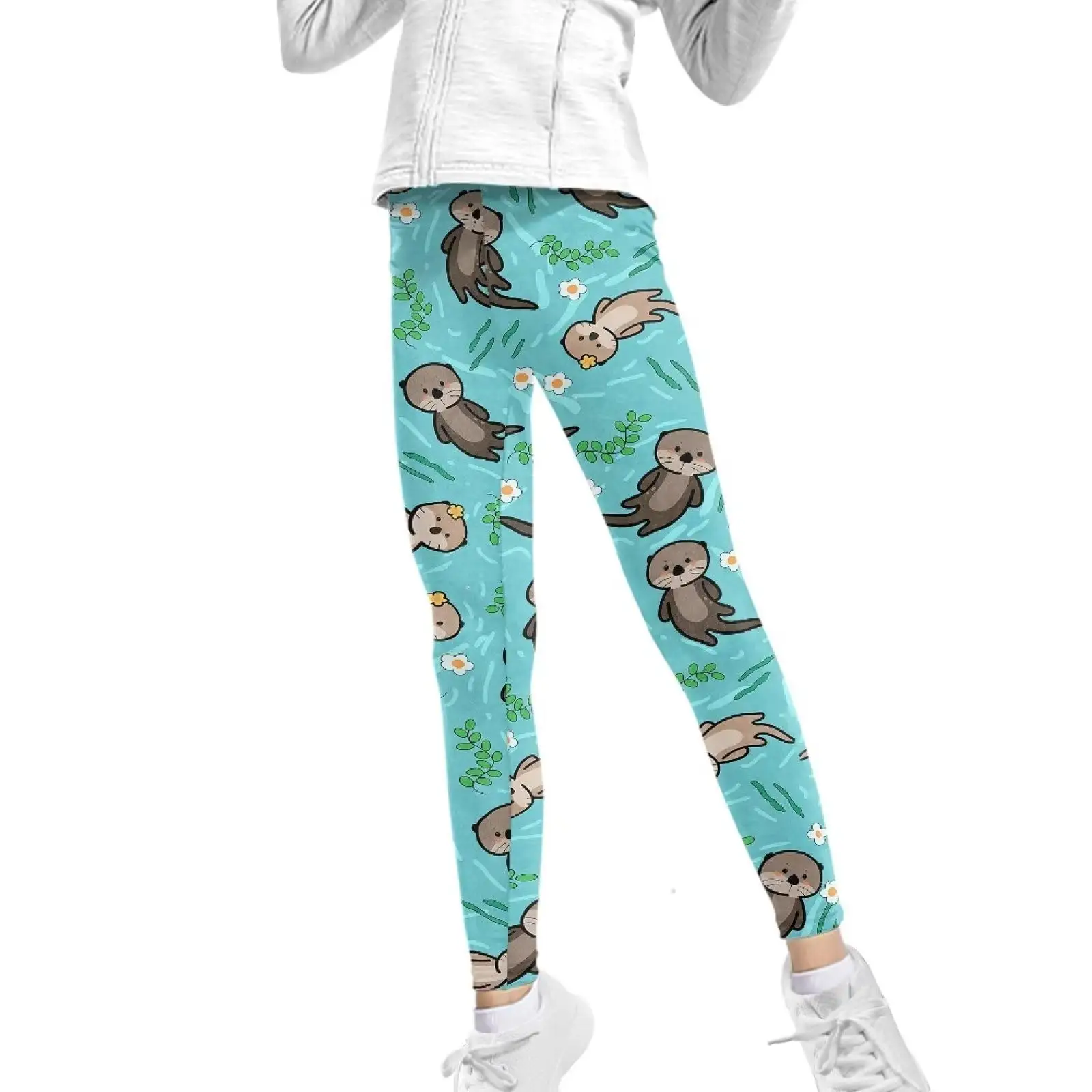 Personalizar Design Sea Otter Yoga Leggings Kids Gym Sports Atacado Animais Impressão Yoga Sports Tights Calças Hot Selling Qualidade