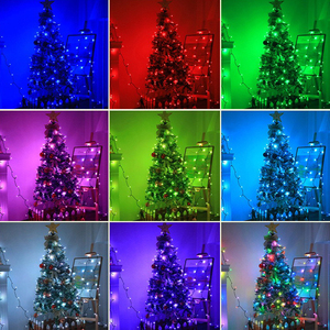 2024 200 светодиодов RGB, меняющая рождественскую елку, светодиодная подсветка с 7 функциональным зеленым проводом, уличные огни, декор с дистанционным таймером - Product Image 3