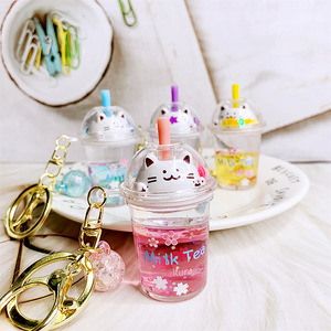 Fabricante de llaveros de acrílico llaveros de plástico 3D personalizados taza de té de la leche llavero flotante arena movediza dibujos animados Boba líquido llavero - Product Image 3