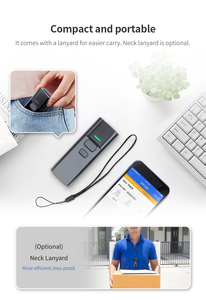 Manos Libres Mini 2D Bluetooth Escáner de código de barras Lector de código QR con soporte de carga - Product Image 3