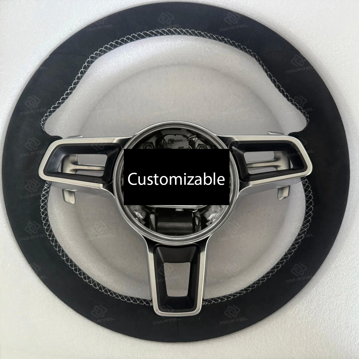 Alcantara steering wheel + silver frame