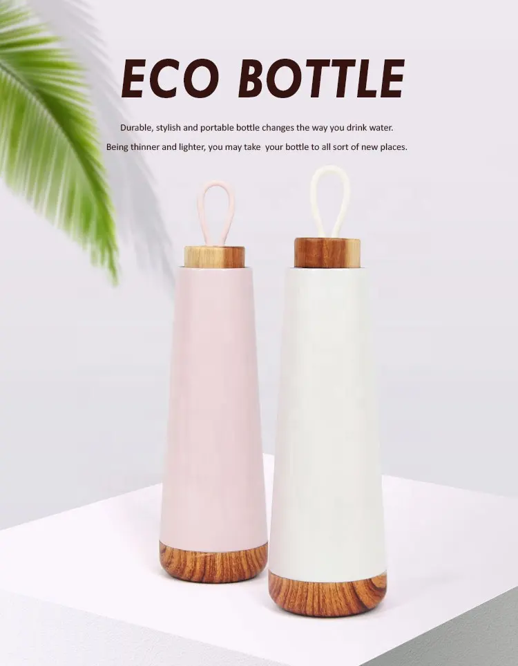 17Oz Eco Vriendelijke Geïsoleerde Rvs Draagbare Water Fles Met Houten Deksel