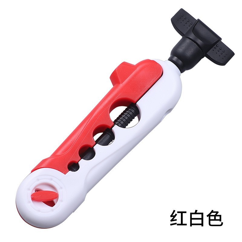 Enrouleur portable avec poignée en plastique, blanc et rouge.