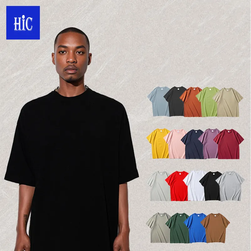 HIC 240g Camiseta de algodón de peso pesado Unisex cuello redondo manga corta de gran tamaño logotipo personalizado tipo de hombre