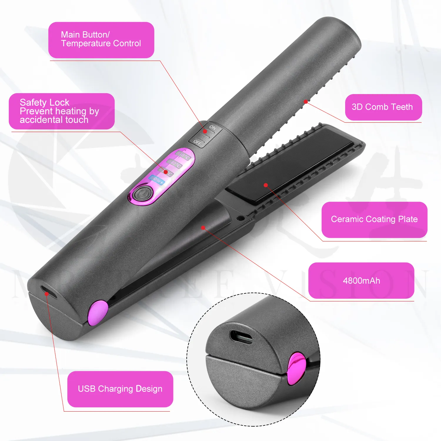 Cool air flat iron 450 gradi pettine elettrico caldo spazzola per capelli 3 in 1 salonsky piastra per capelli e bigodino