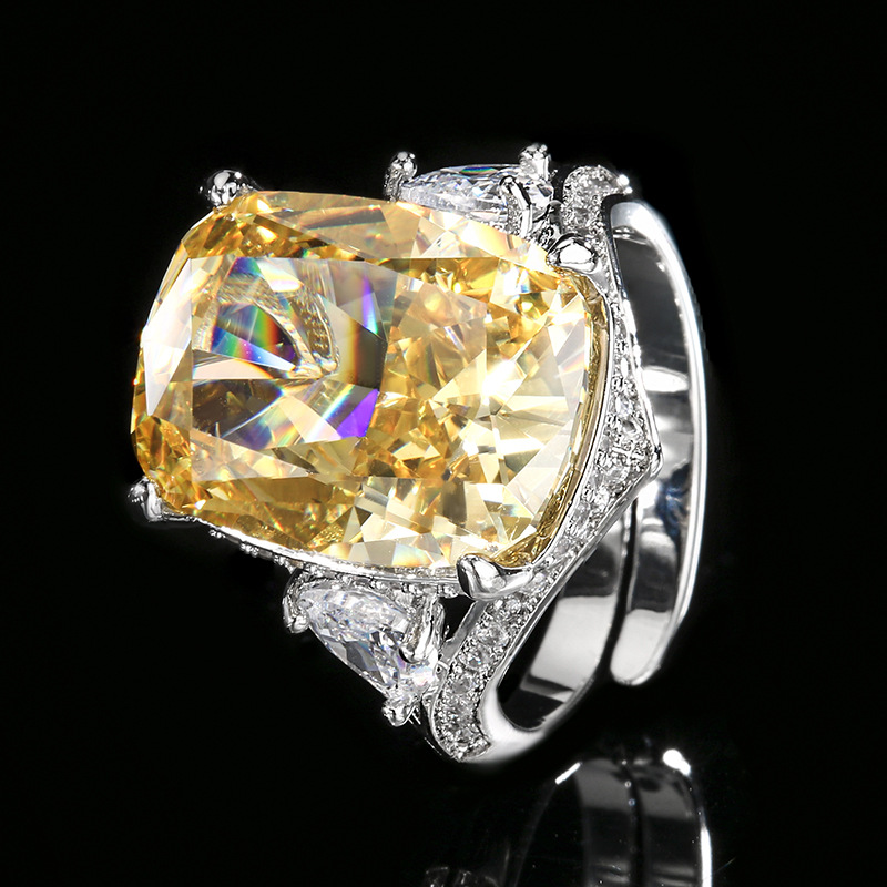 Bague diamant jaune taille Ice Flower ajustable
