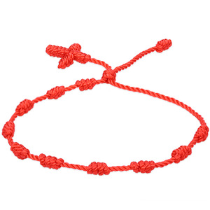 Hot Selling <strong>10</strong> Knotted <strong>Strings</strong> Catholic Prayer Rosary Bracelet Woven Cross with Ball Shape Religious Gifts
