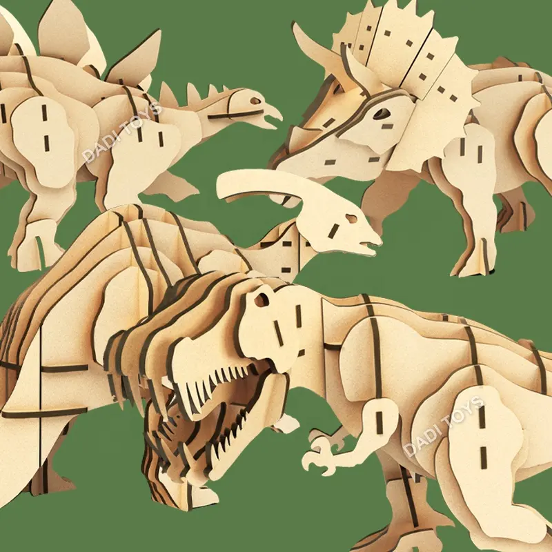 Puzle educativo 3d de madera con forma de Animal para niños, juguete de dinosaurios