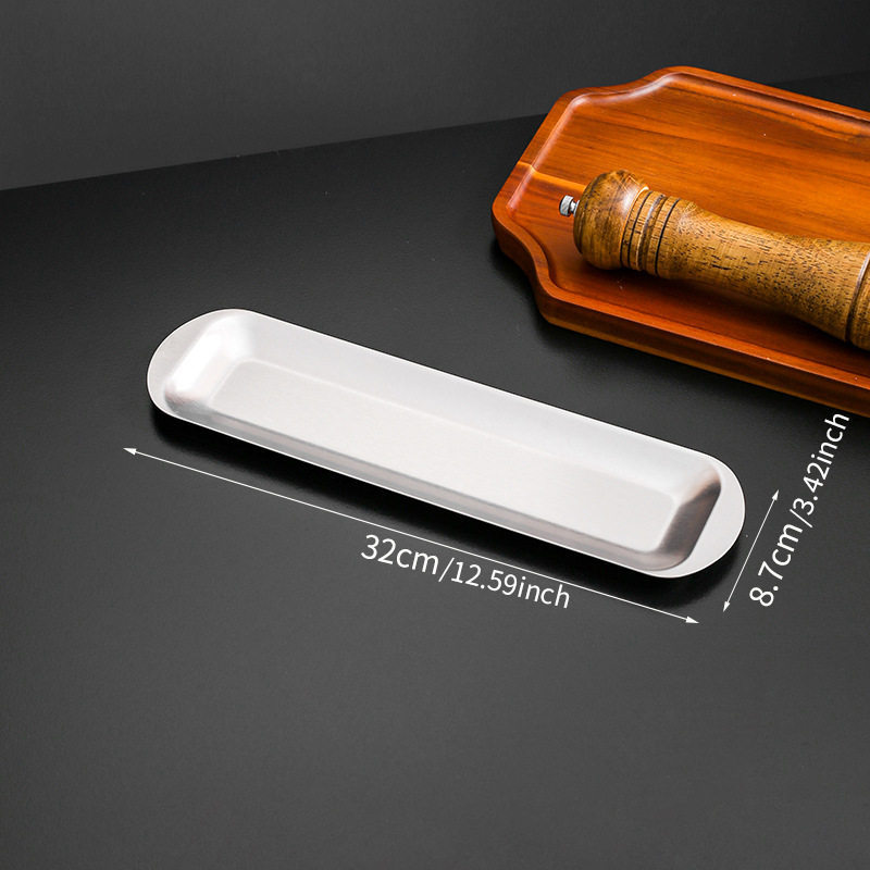 Silver stainless steel medium-sized long tray