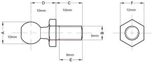 带 M6 螺纹的 10 毫米球钉，用于气体弹簧/支柱 - Product Image 6