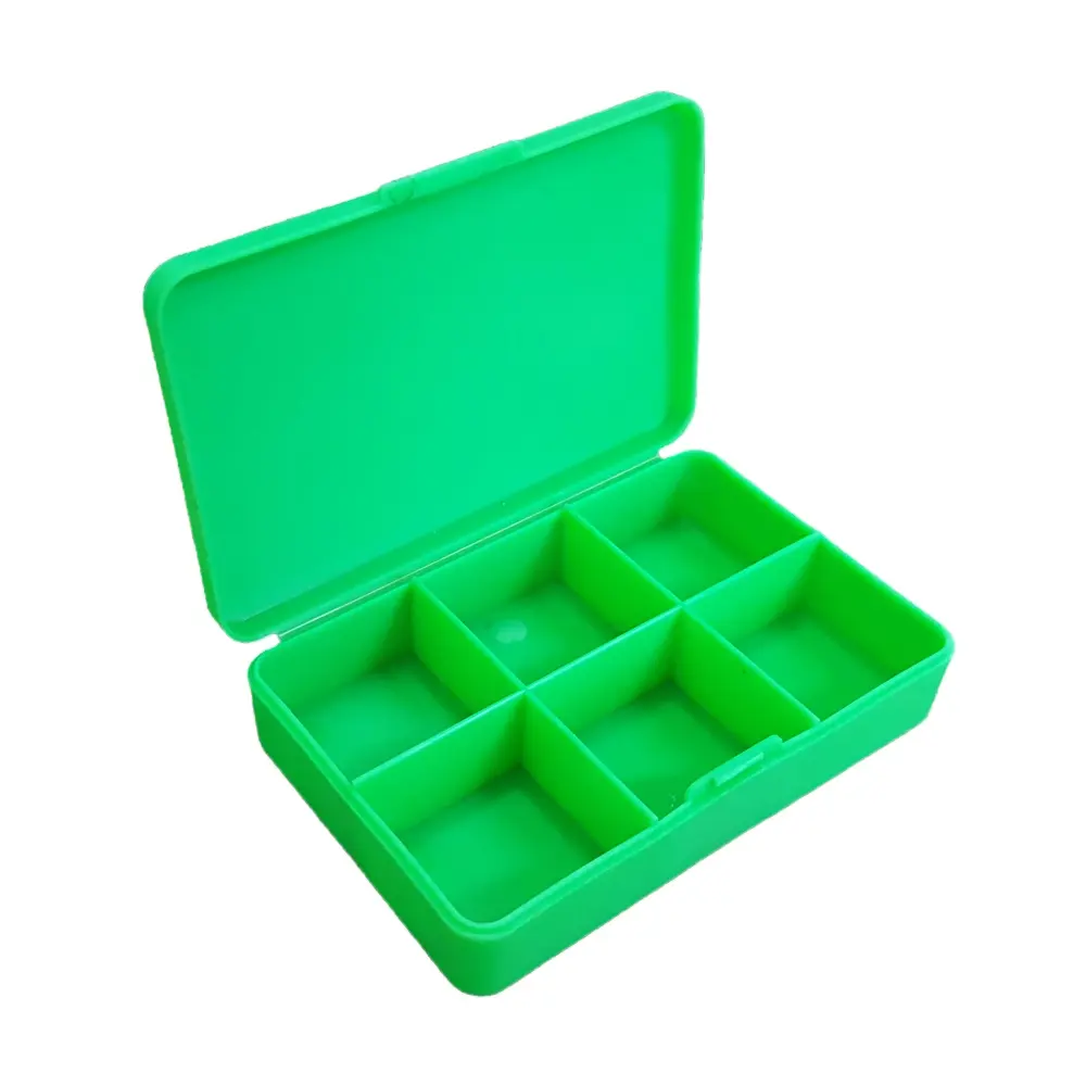 Promoción dar píldora caja de plástico caja de 6 compartimentos, con logotipo de la marca