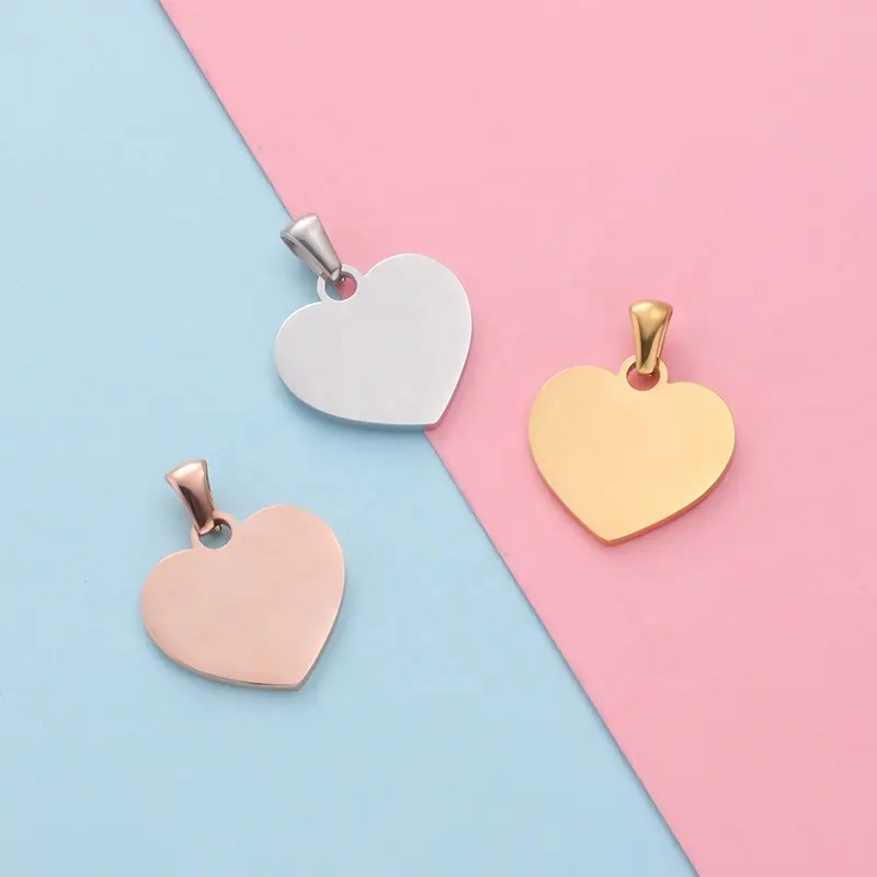 Hot sale stainless steel jewelry accessories 20mm heart charm with seed buckle small jewelry tags with custom logo