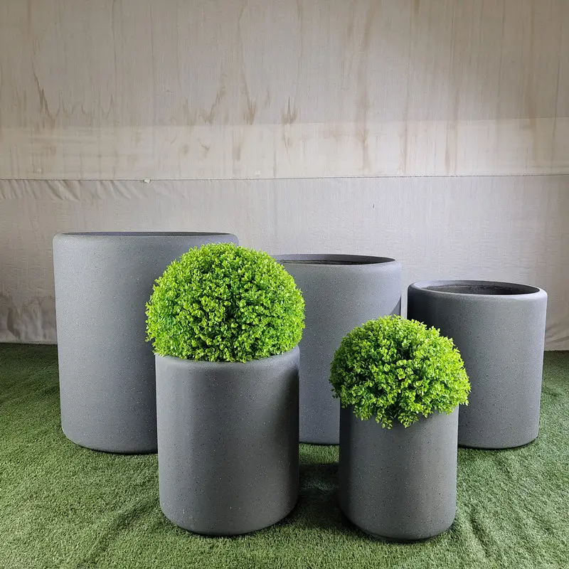 Vaso per piante a cilindro grande in cemento di granito impilabile rotondo leggero di ultima progettazione all'ingrosso di vendite in fabbrica