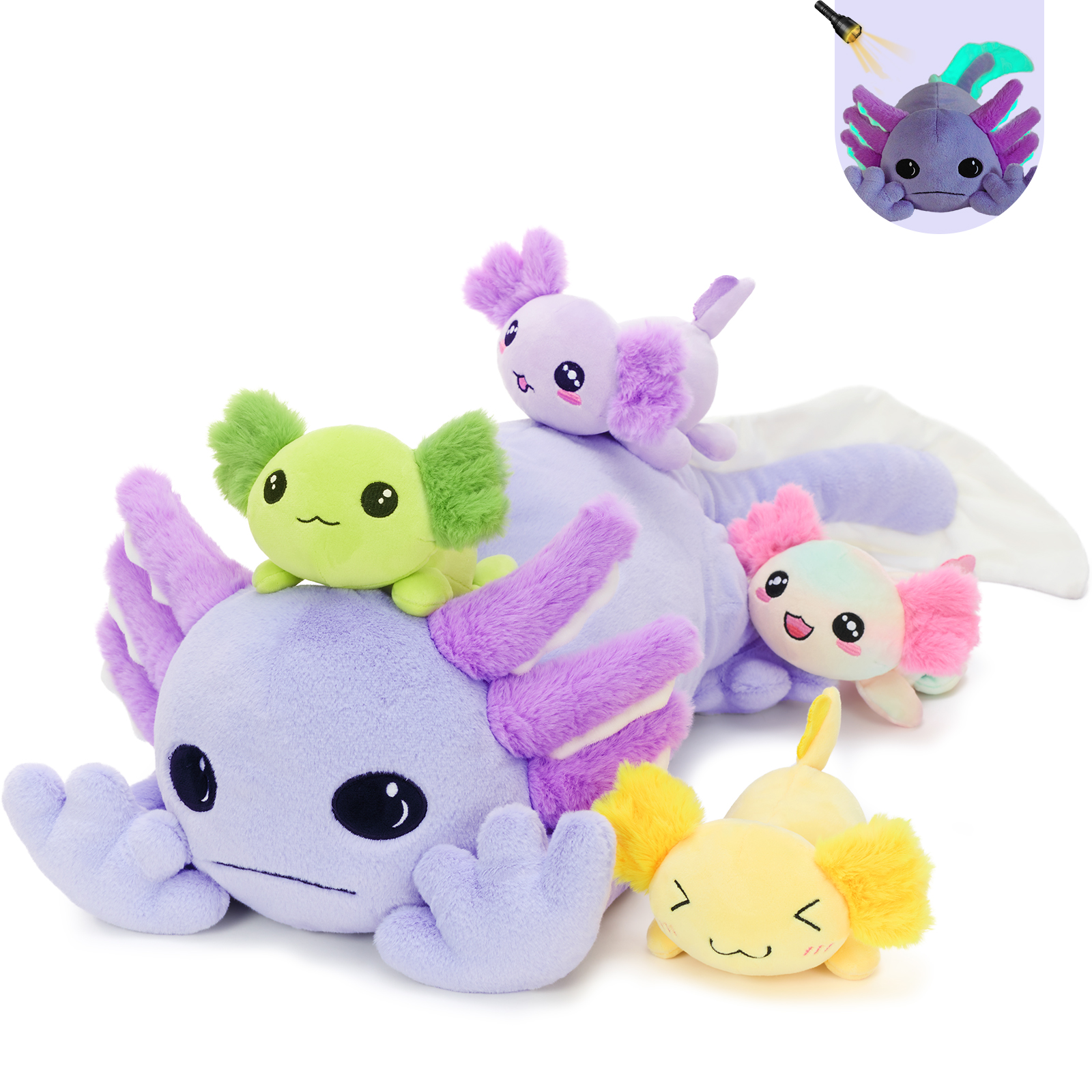 Ensemble de peluche axolotl violet mère bébé