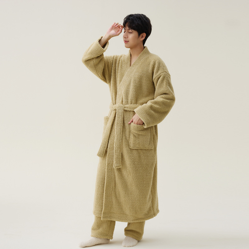 Male mustard yellow rice velvet bathrobe