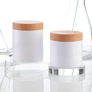 Popular 120ml 150ml 200ml 250ml 300ml 500ml White Plastic Container Cosmetic PET <strong>Jar</strong> with Wood Grain Lid - Product Image 2