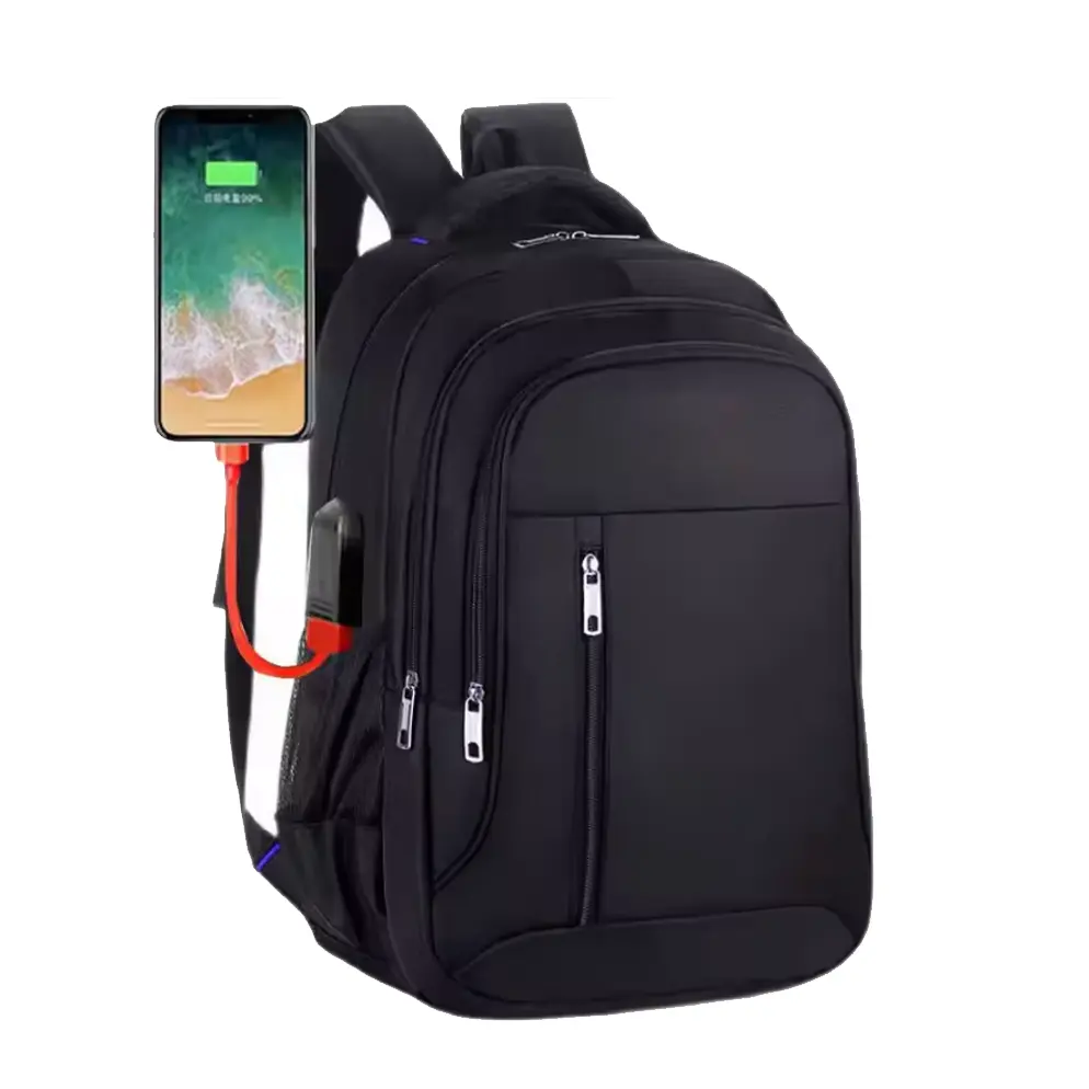 Mochila de viaje para portátil Oxford USB impermeable negra de gran capacidad personalizada al por mayor