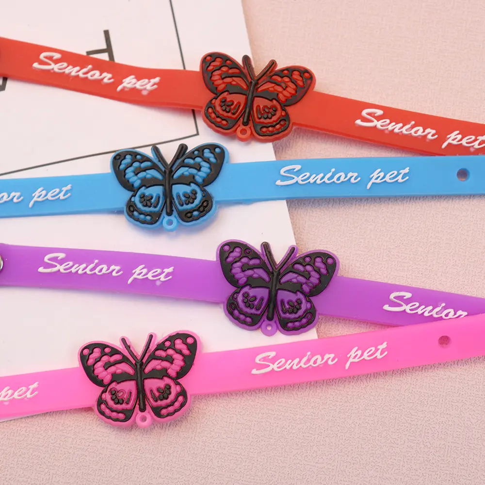 New Waterproof Butterfly Safe Soft TPR Rubber Pet Cat Collar With Bells