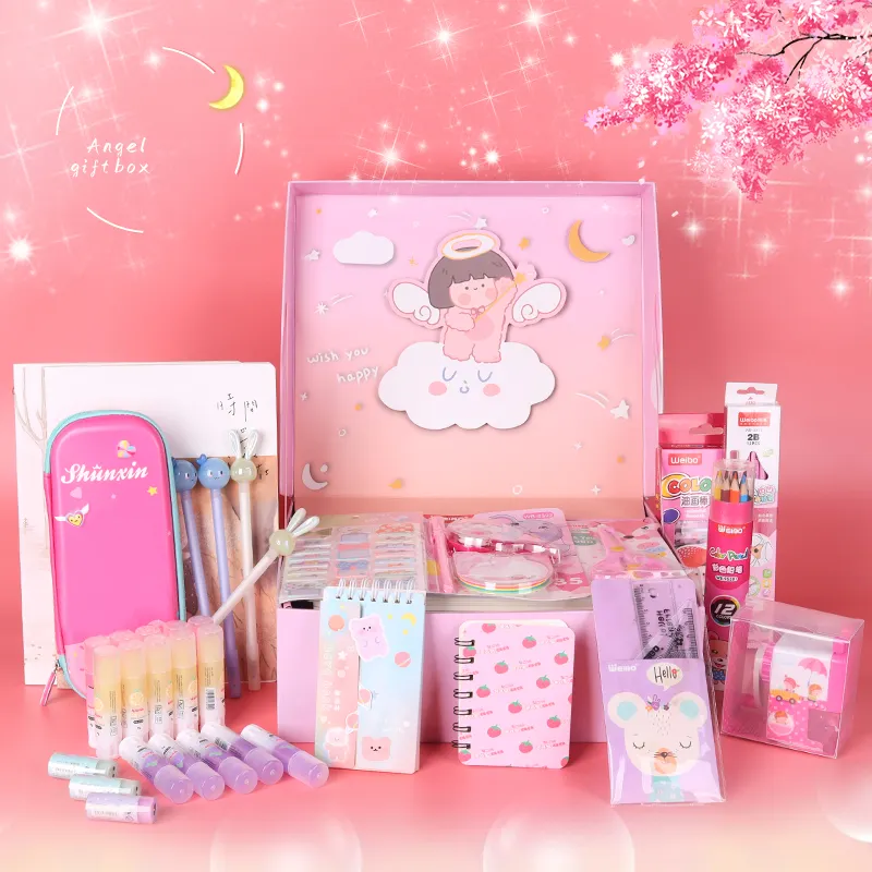 Kawaii personalizado de regreso a la escuela, regalo colorido, supervalor, productos de papelería, conjunto para niños, caja de regalo personalizada