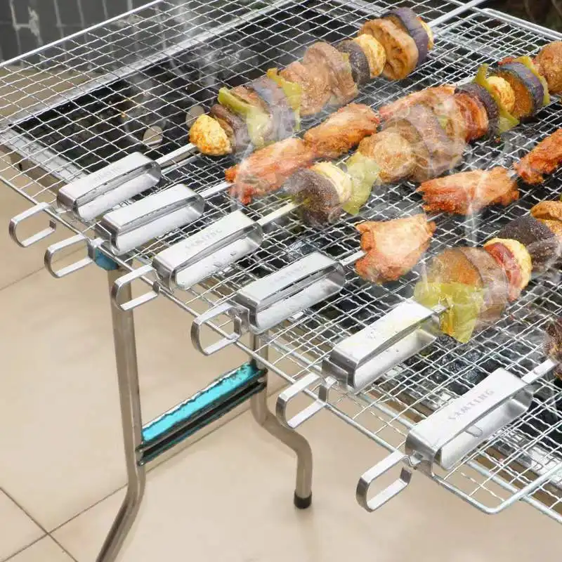 Bâton de barbecue en acier inoxydable 304 barbecue portable d'extérieur kebab d'agneau avec poignée