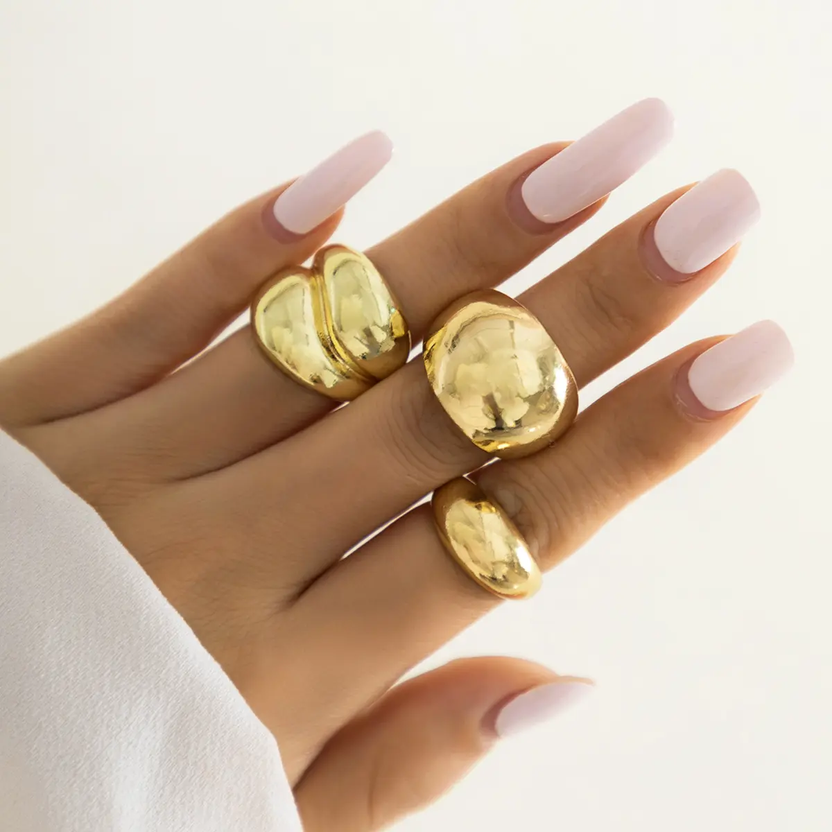 Anel de ouro Woying, anel geométrico redondo e robusto para mulheres, joia de pilha grossa, cor minimalista e robusta