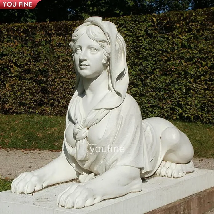 Marmer Egyptische Sphinx Standbeeld Voor Huisdecoratie Outdoor Oude Griekse Wit Natuurlijke Marmeren Aangepaste Grootte