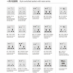Multi Switch 250V 86T1 Interruptores y enchufes de pared Panel de PC Enchufe conmutado de 8 pines con serie Neon