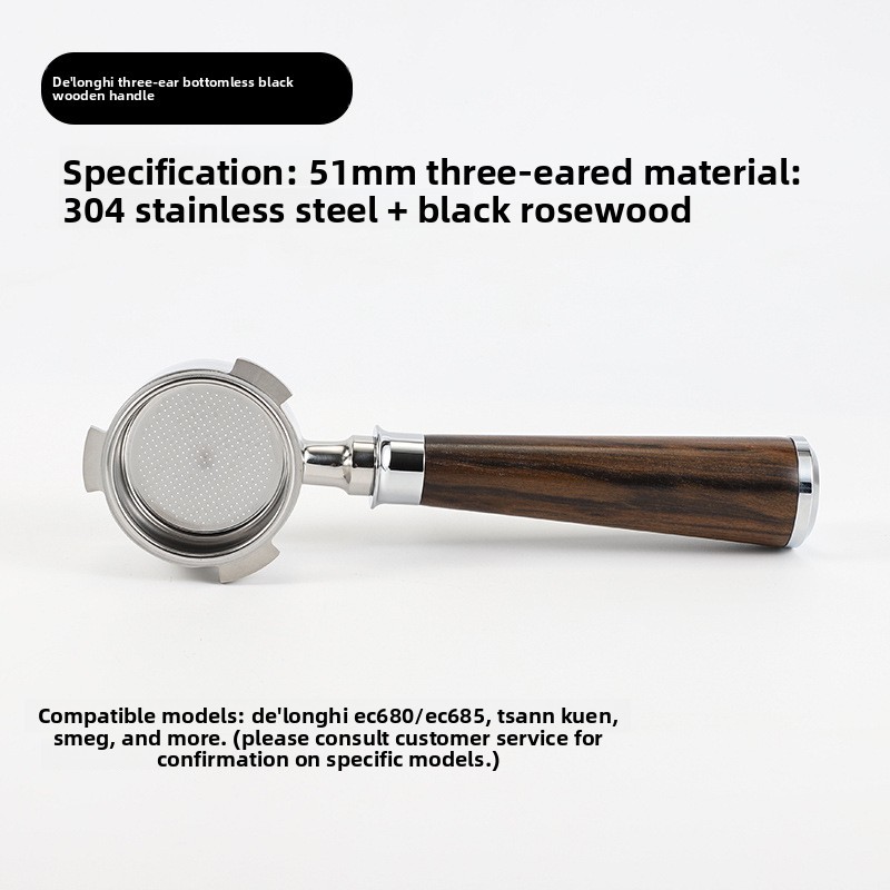 Delonghi three-ear bottomless blackwooden handle