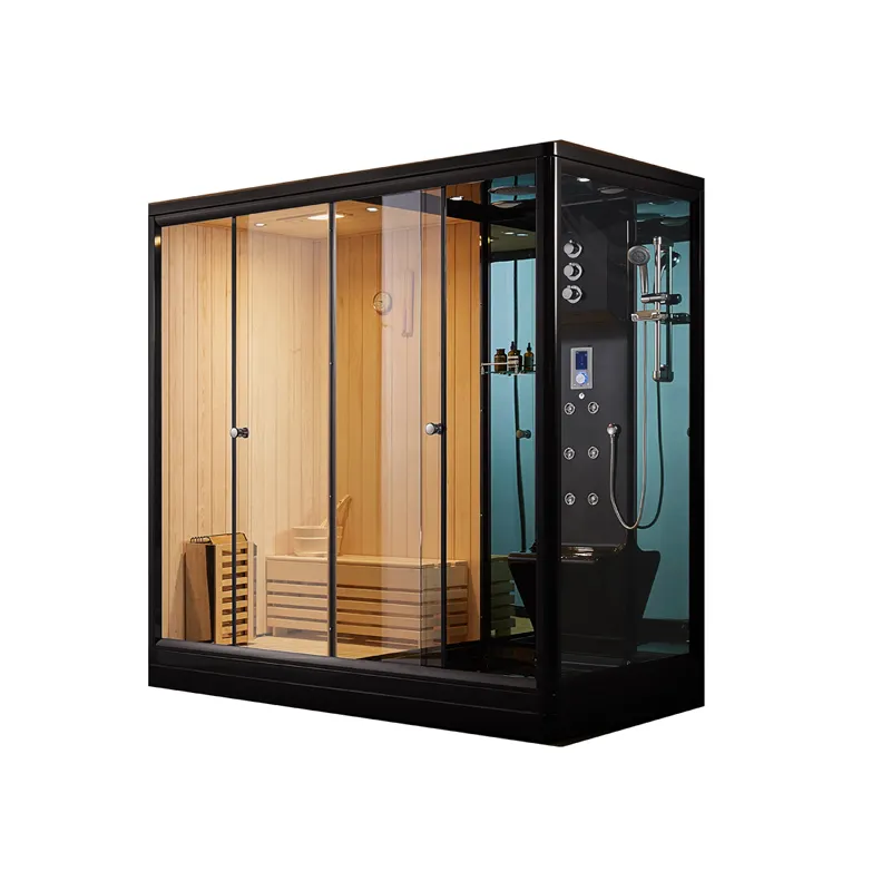 Europa popolare doccia acrilica nera sala combinata finlandia Sauna a secco in legno bagno 2 persone Sauna a vapore con stufa sauna