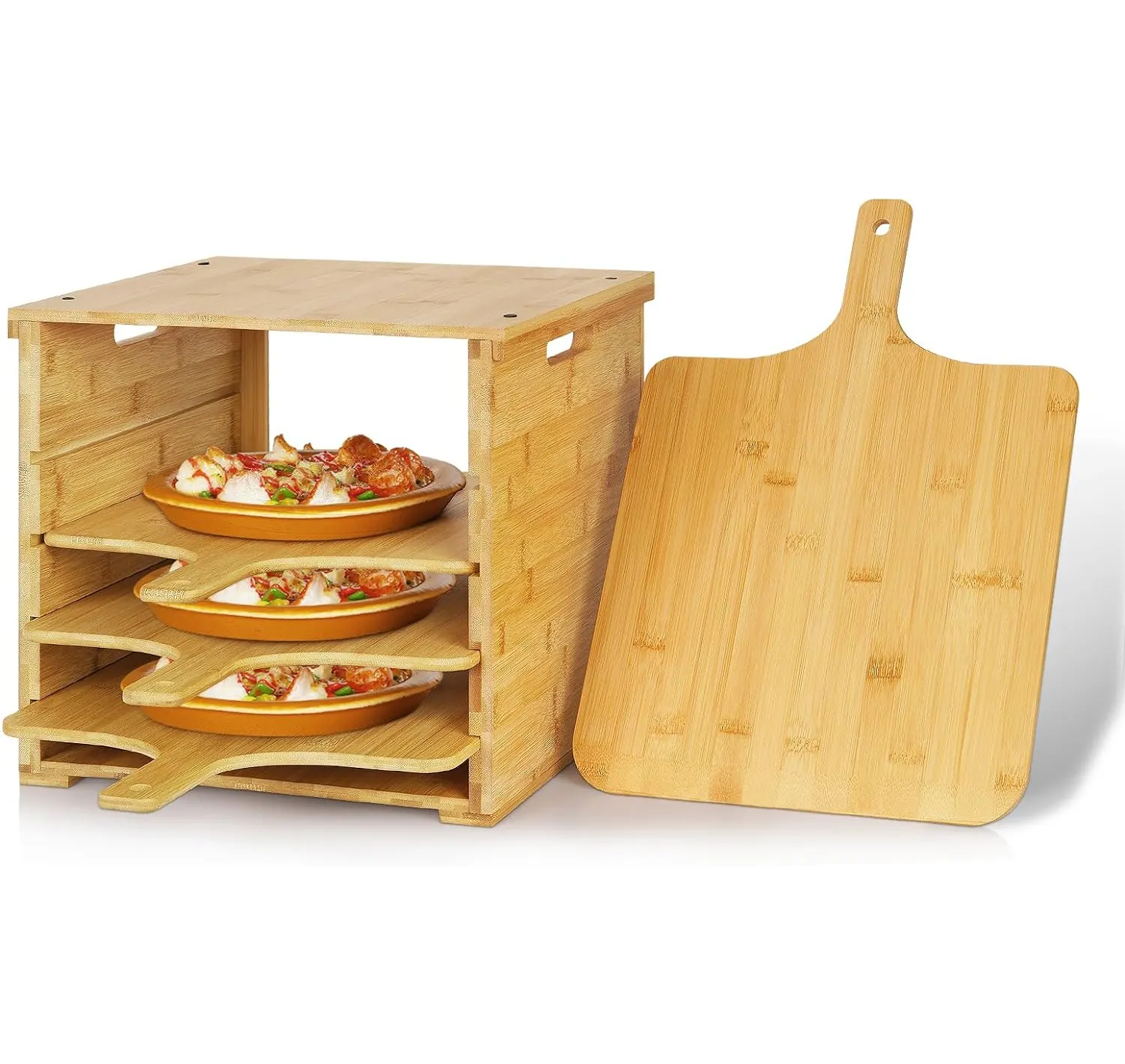 Support à pizza en bambou avec 4 planches à découper en bois pour la fabrication de pizza pain tarte fruits cuisine Pizza four accessoires