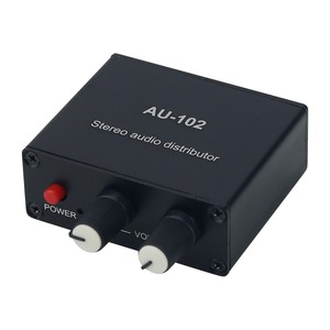Caja divisora de audio con distribuidor de audio estéreo para 1 entrada, 2 salidas + cable de alimentación USB, 1 unidad