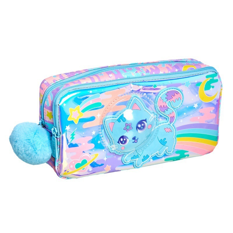 Cat-shaped double-layer pencil case